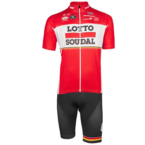 Lotto Soudal Kurzarmtrikot 2017 und Kurze Tragerhose rot